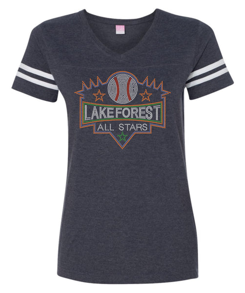 Women's Football V-Neck Fine Jersey Tee-lfas