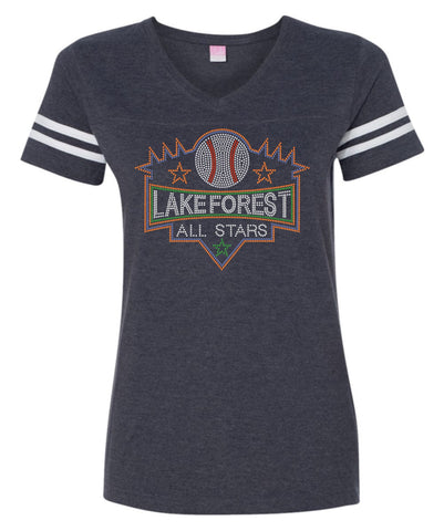 Women's Football V-Neck Fine Jersey Tee-lfas