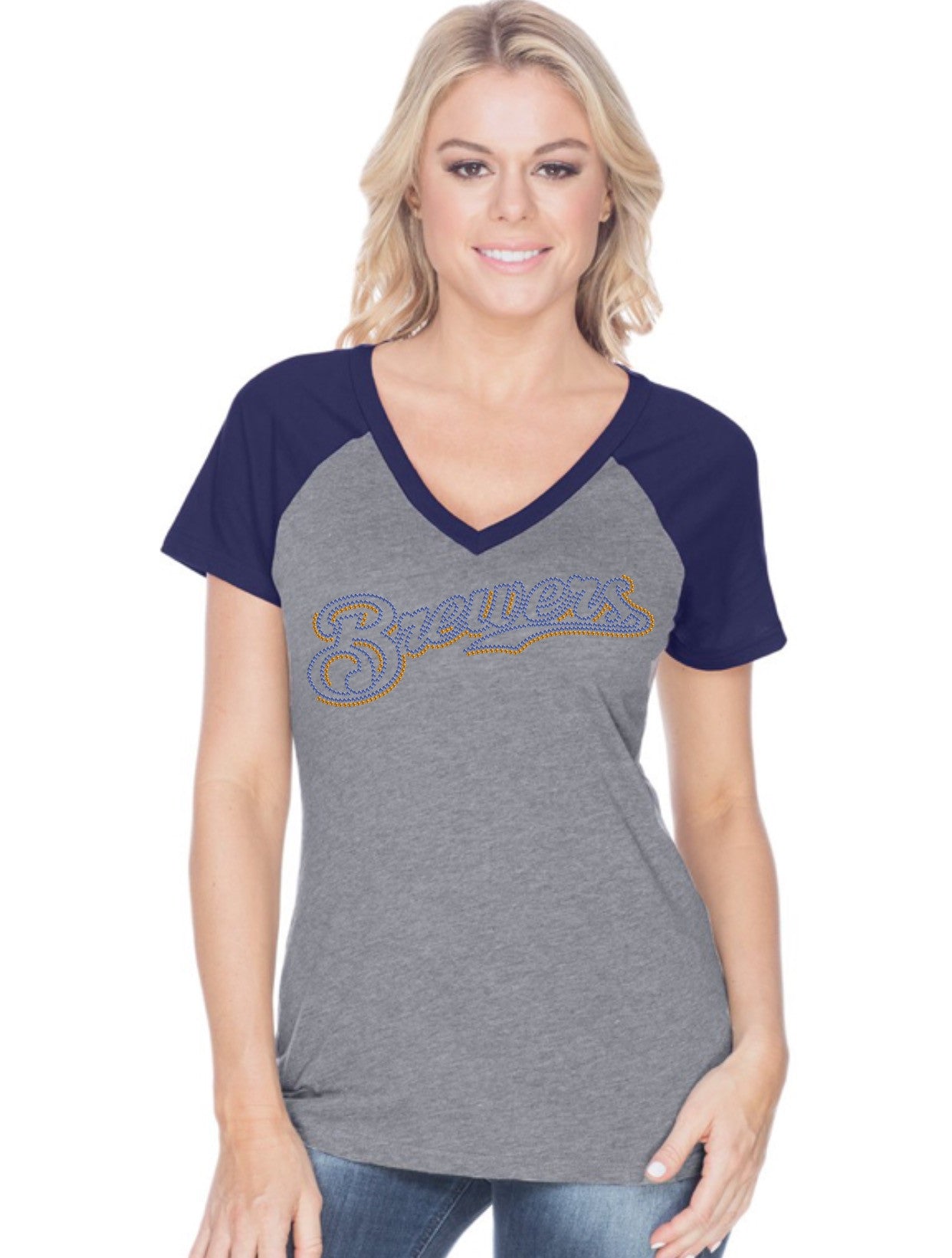 Womens Jersey Contrast V Neck Raglan Short Sleeve Tee-bbf