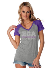 Women Jersey Contrast V Neck Raglan Short Sleeve-EGA