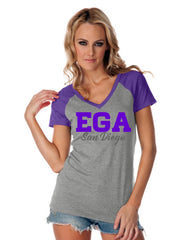 Women Jersey Contrast V Neck Raglan Short Sleeve-EGA