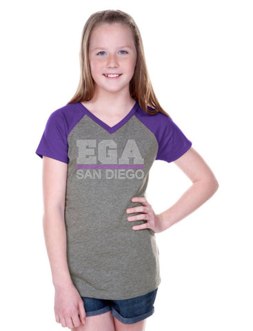 Girls 3-16 Sheer Jersey Contrast V Neck Raglan Short Sleeve-EGA