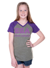 Girls 3-16 Sheer Jersey Contrast V Neck Raglan Short Sleeve-EGA