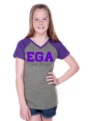 Girls 3-16 Sheer Jersey Contrast V Neck Raglan Short Sleeve-EGA