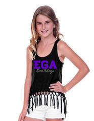 Girls 7-16 Sheer Jersey Scoop Neck Macrame Fringe Asymmetrical Tank