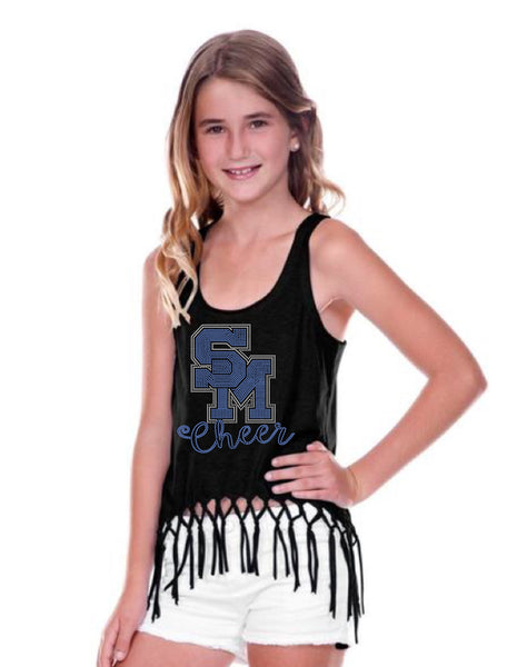 Big Girls Jersey Scoop Neck Macrame Fringe Asymmetrical Tank-sm