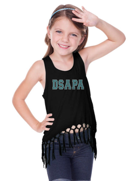 Little Girls Jersey Scoop Neck Macrame Fringe Asymmetrical Tank