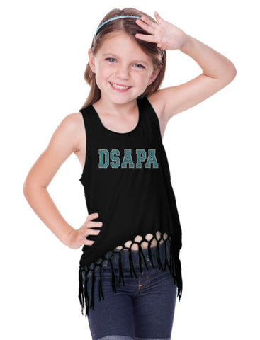 Little Girls Jersey Scoop Neck Macrame Fringe Asymmetrical Tank