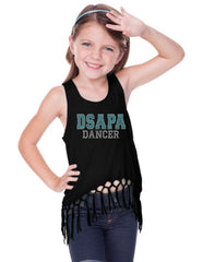 Big Girls Jersey Scoop Neck Macrame Fringe Asymmetrical Tank-sm