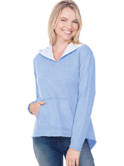 Women/Juniors French Terry Raw Edge High-Low Long Sleeve Lined Hoodie-SJP