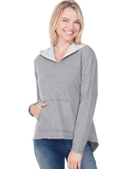 Women/Juniors French Terry Raw Edge High-Low Long Sleeve Lined Hoodie-SJP