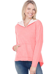 Women/Juniors French Terry Raw Edge High-Low Long Sleeve Lined Hoodie-PEG