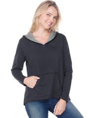Women/Juniors French Terry Raw Edge High-Low Long Sleeve Lined Hoodie-EJ