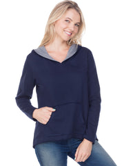 Women/Juniors French Terry Raw Edge High-Low Long Sleeve Lined Hoodie-K