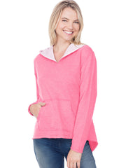 Women/Juniors French Terry Raw Edge High-Low Long Sleeve Lined Hoodie-K