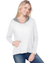 Women French Terry Raw Edge High-Low Long Sleeve Lined Hoodie-