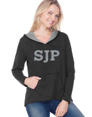 Women/Juniors French Terry Raw Edge High-Low Long Sleeve Lined Hoodie-SJP