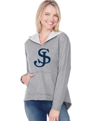 Women/Juniors French Terry Raw Edge High-Low Long Sleeve Lined Hoodie-SJP