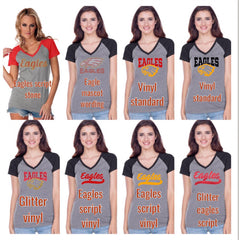 Juniors Sheer Jersey Contrast V Neck Raglan Short Sleeve Tee-PEG