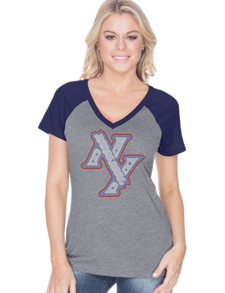 Womens Jersey Contrast V Neck Raglan Short Sleeve Tee-rp