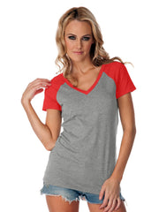 Women Jersey Contrast V Neck Raglan Short Sleeve-cubs