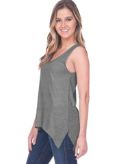 Women Jersey Scoop Neck Raw Edge Shark Bite Tank