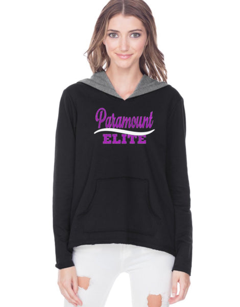 Juniors French Terry Raw Edge High-Low Long Sleeve Lined Hoodie-PEG