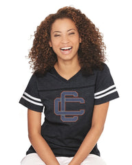 Women's Football V-Neck Fine Jersey Tee-cc