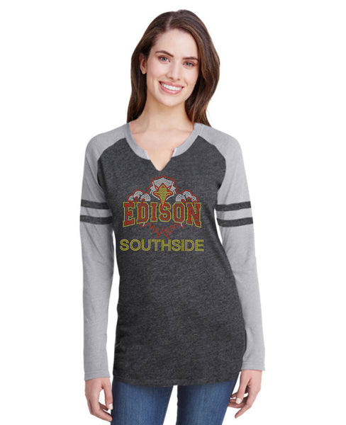 LAT Ladies' Gameday Mash-Up Long Sleeve Fine Jersey T-Shirt-ED