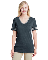 Ladies' TRI-BLEND Varsity V-Neck T-Shirt-EBB
