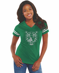 Women's Football V-Neck Fine Jersey Tee-OTSC