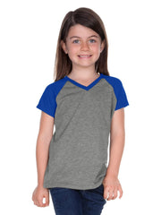 Girls 3-16 & Juniors Jersey Contrast V Neck Raglan Short Sleeve-ylga