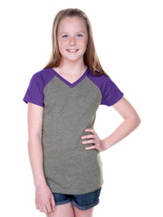 Girls 7-16 Sheer Jersey Contrast V Neck Raglan Short Sleeve-SPLASH