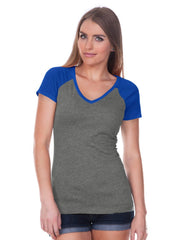 Girls 3-16 & Juniors Jersey Contrast V Neck Raglan Short Sleeve-ylga