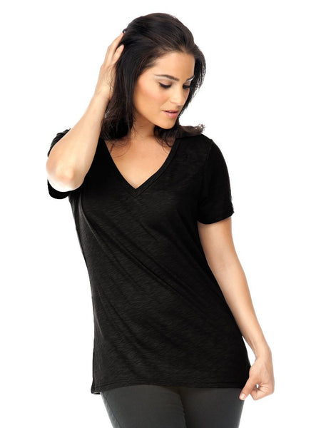 Women Slub Jersey V-Neck Short Sleeve-capo